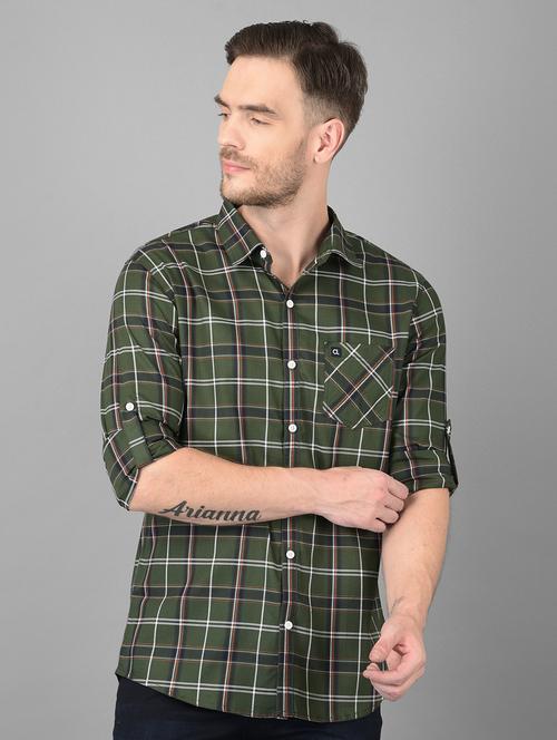 olive-green checkered casual shirt - 18373022 -  Standard Image - 0