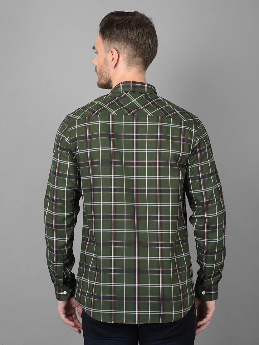 olive-green checkered casual shirt - 18373022 - Standard Image - 3