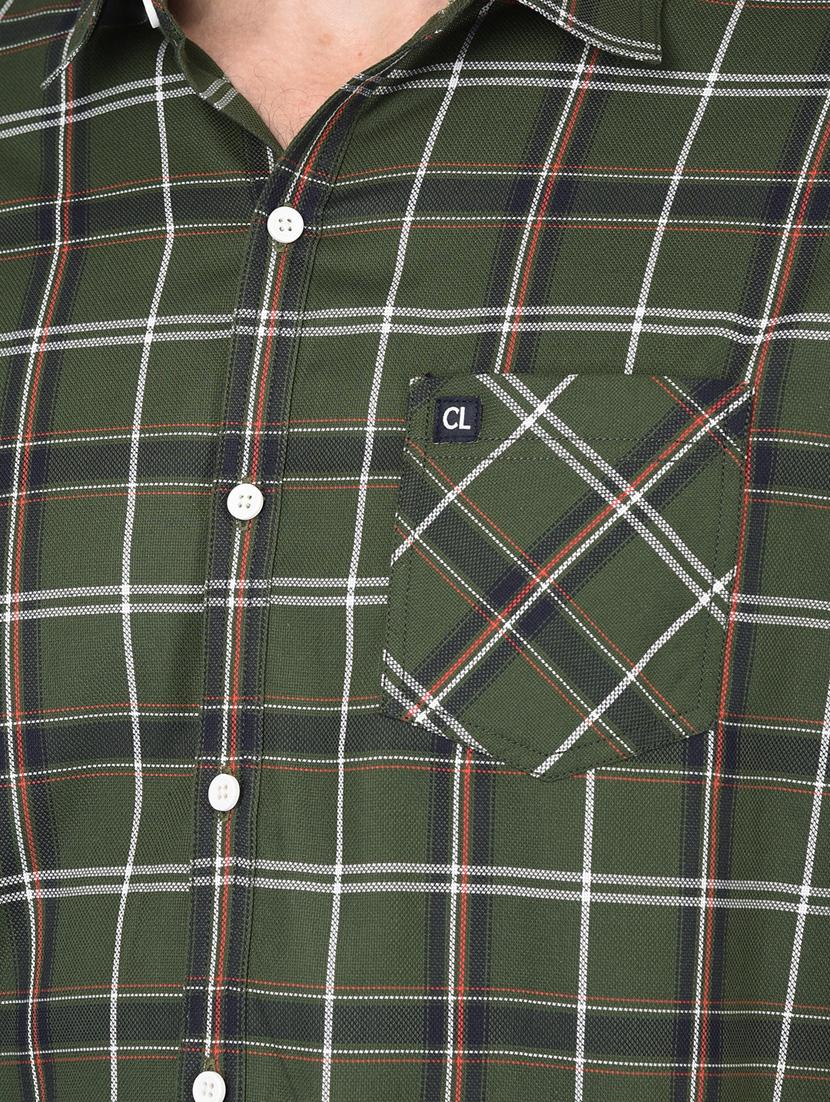 olive-green checkered casual shirt - 18373022 - Standard Image - 5