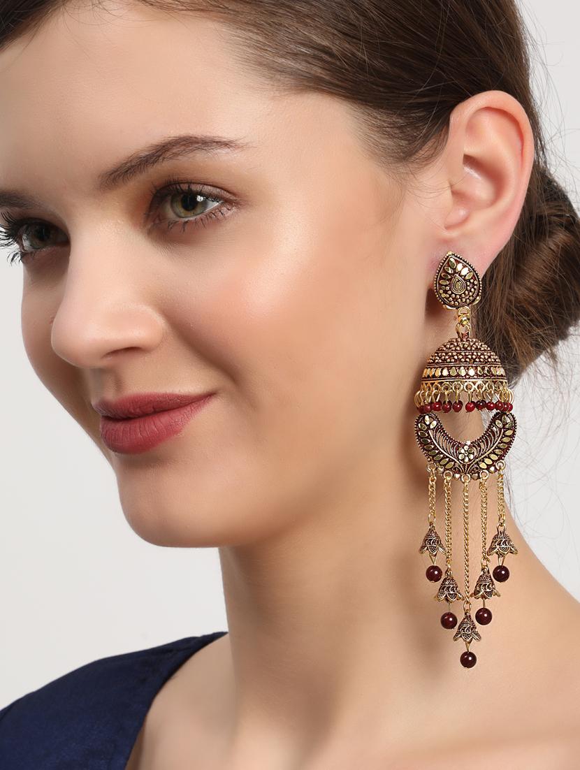 gold brass jhumka earring - 18373256 - Standard Image - 3