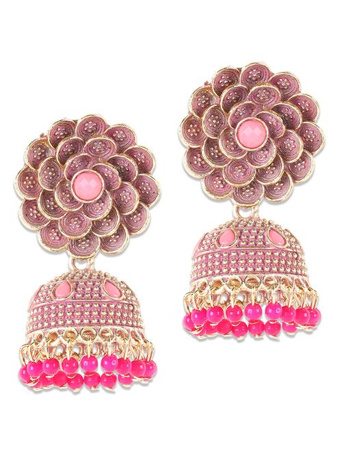 pink brass jhumka earring - 18373257 - Standard Image - 0