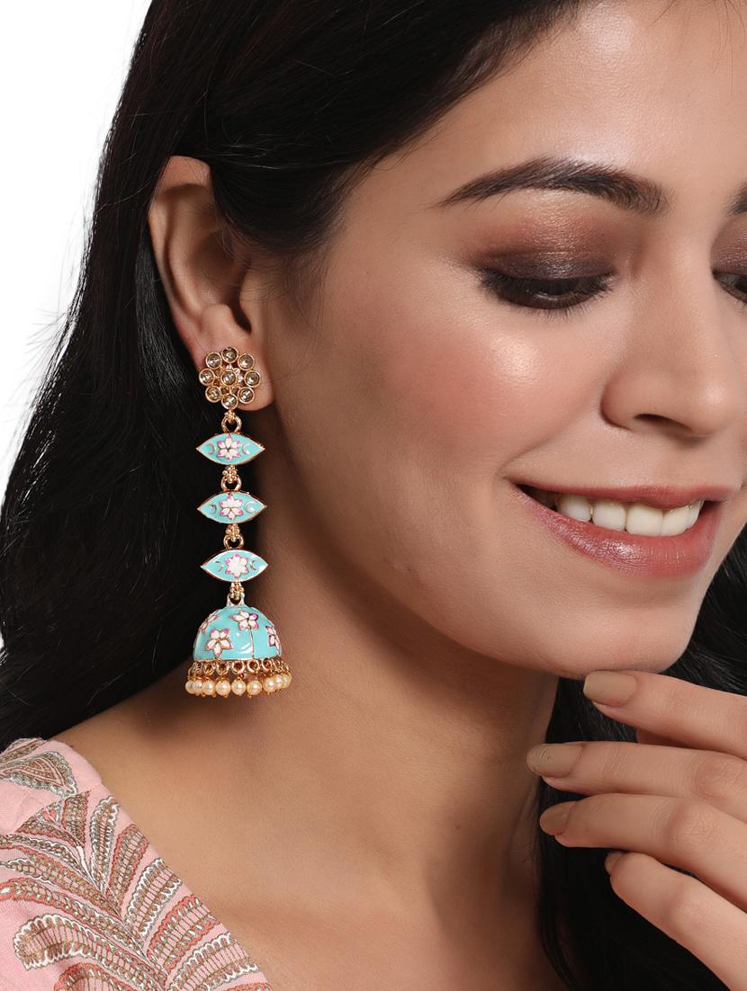 green gold plated drop earring - 18373278 - Standard Image - 3