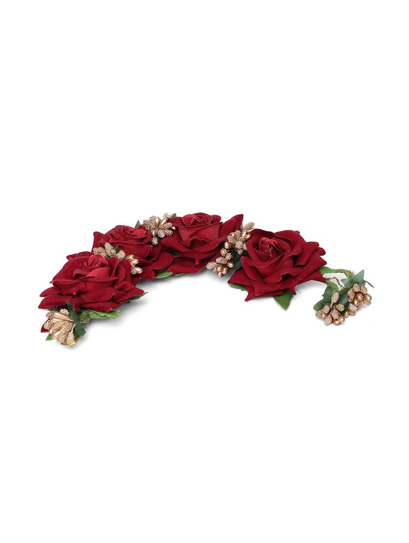 artificial red rose flower handcrafted fabric gajra/hair bun accessories - 18373296 - Zoom Image - 0