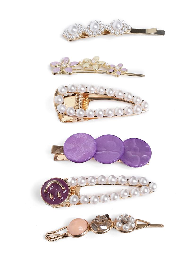 multi-color pearls gold plated set of 6 alligator hair clip - 18373297 - Zoom Image - 0