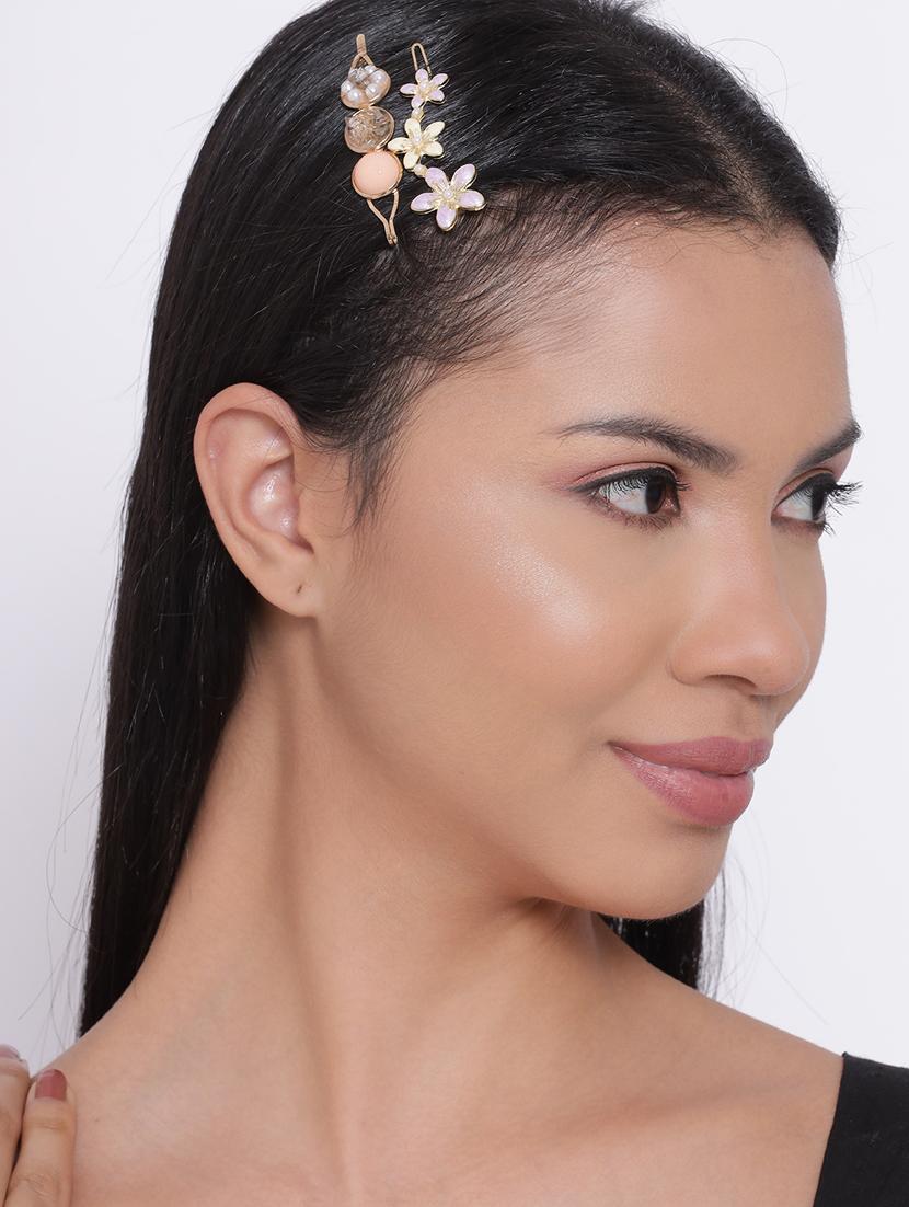 multi-color pearls gold plated set of 6 alligator hair clip - 18373297 - Standard Image - 3