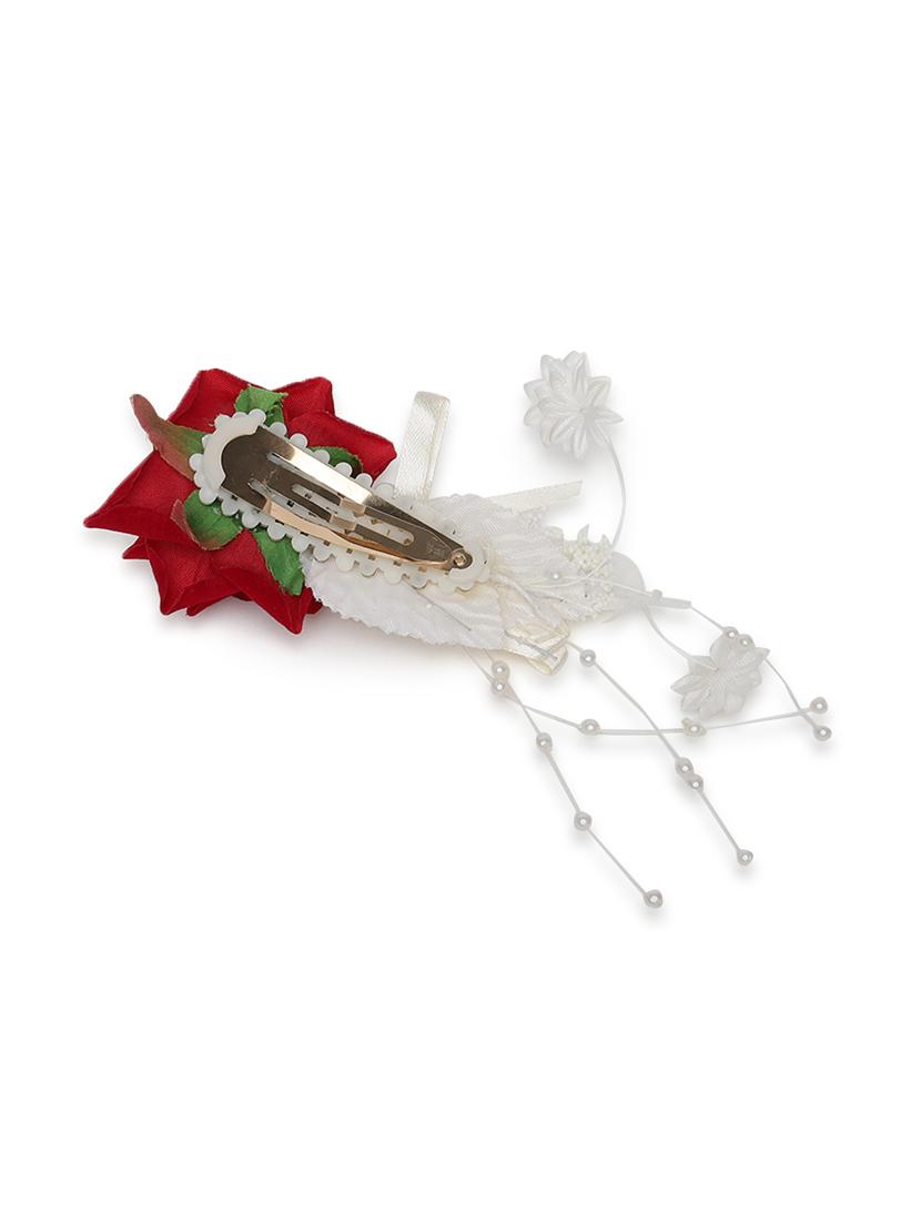 red rose & golden pearls handcrafted alligator side hair clip - 18373300 - Zoom Image - 0