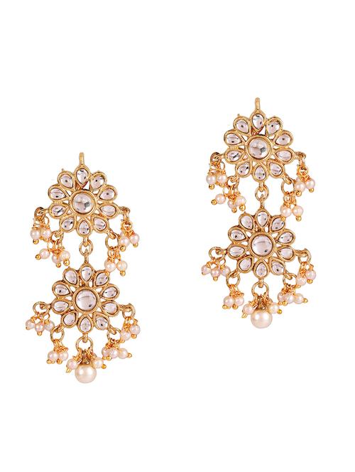 gold-plated white kundan-studded & pearl beaded set - 18373359 -  Standard Image - 0