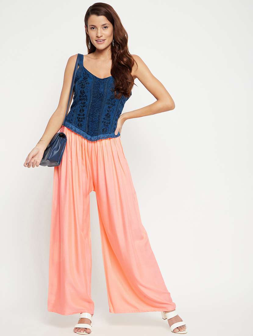 mid rise solid flared palazzo - 18373746 -  Standard Image - 3