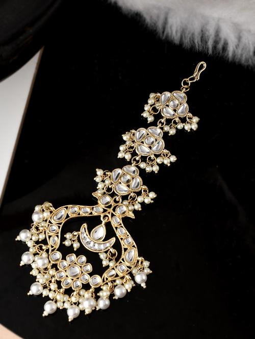 gold tone stone studded maang teeka - 18373749 - Standard Image - 0