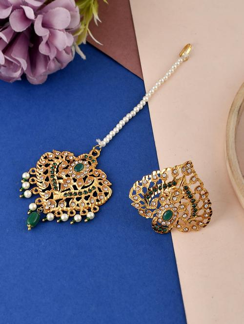 gold brass maang teekas & passa - 18373765 -  Standard Image - 0