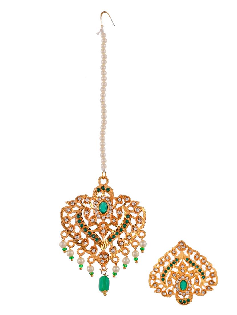 gold brass maang teekas & passa - 18373765 - Standard Image - 3