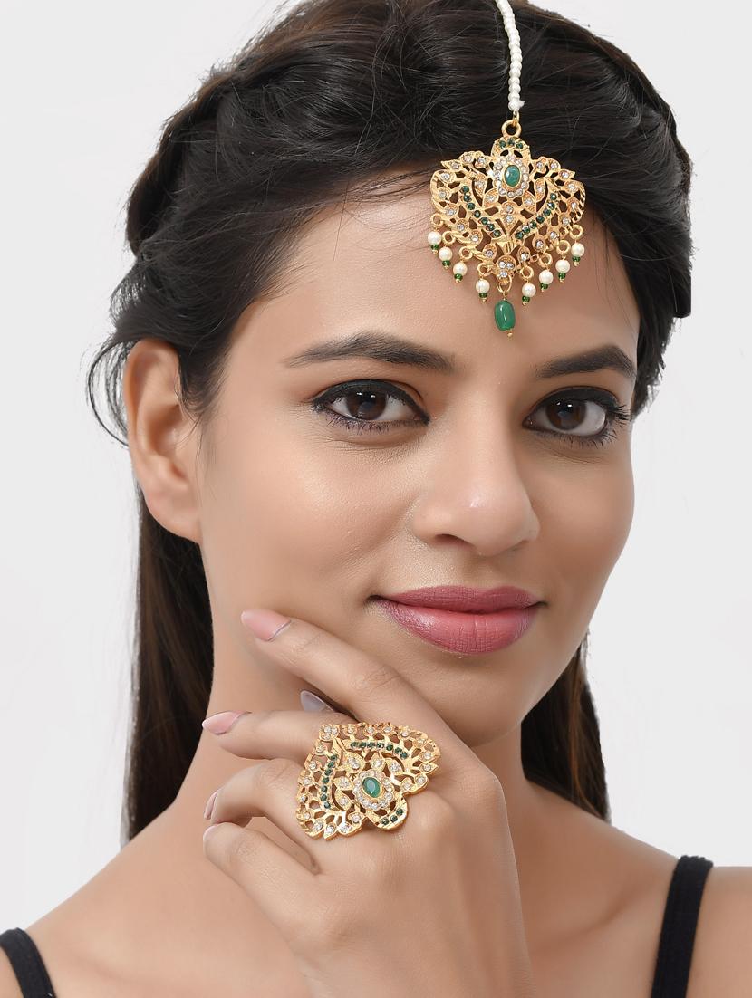 gold brass maang teekas & passa - 18373765 - Standard Image - 5