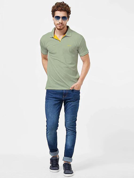 olive green solid polo t-shirt - 18374660 - Standard Image - 3