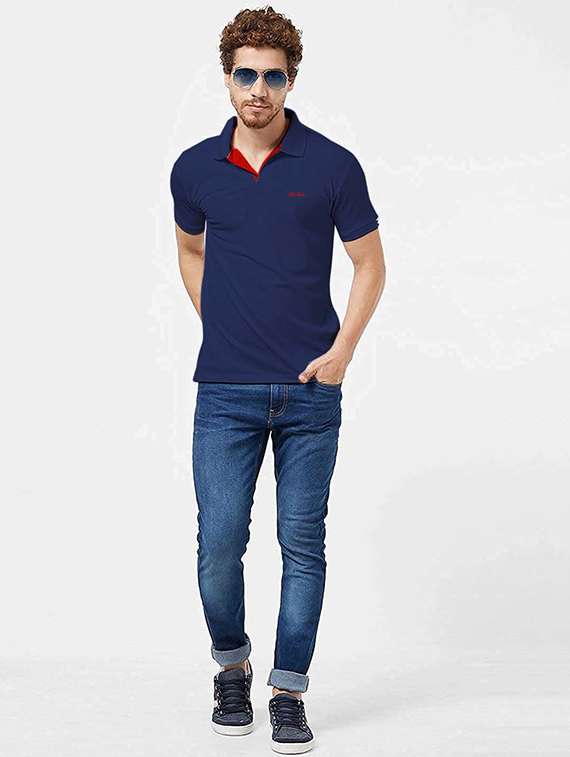 navy-blue solid polo t-shirt - 18374675 -  Standard Image - 3