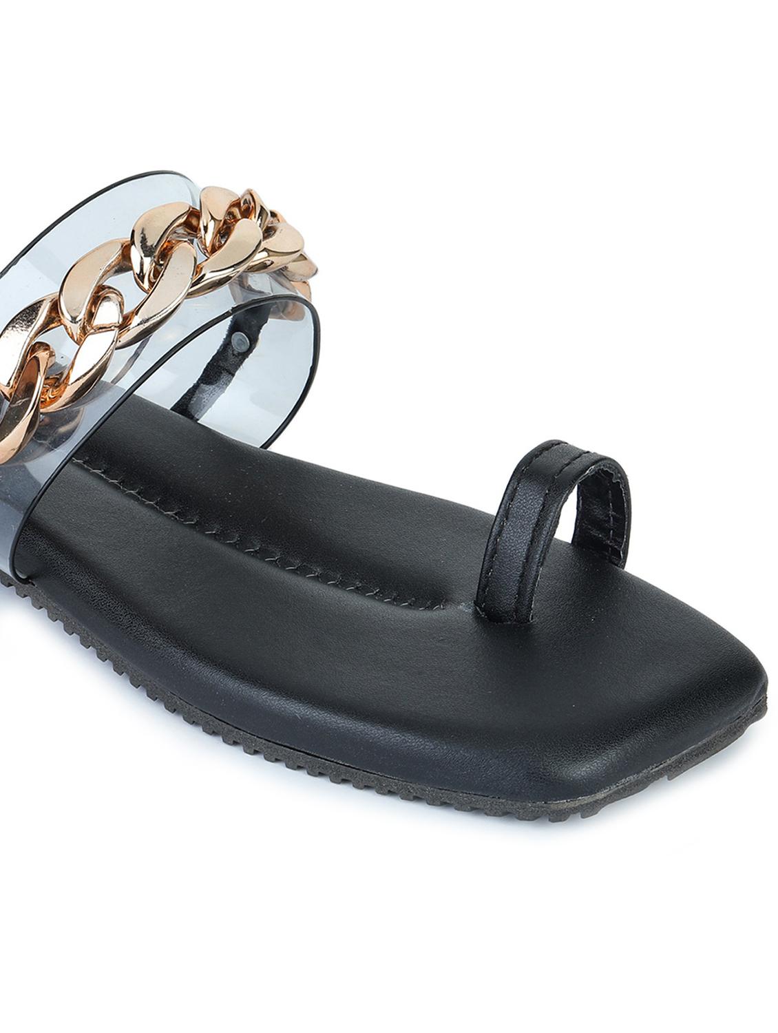 black synthetic slip on sandals - 18374902 - Standard Image - 3