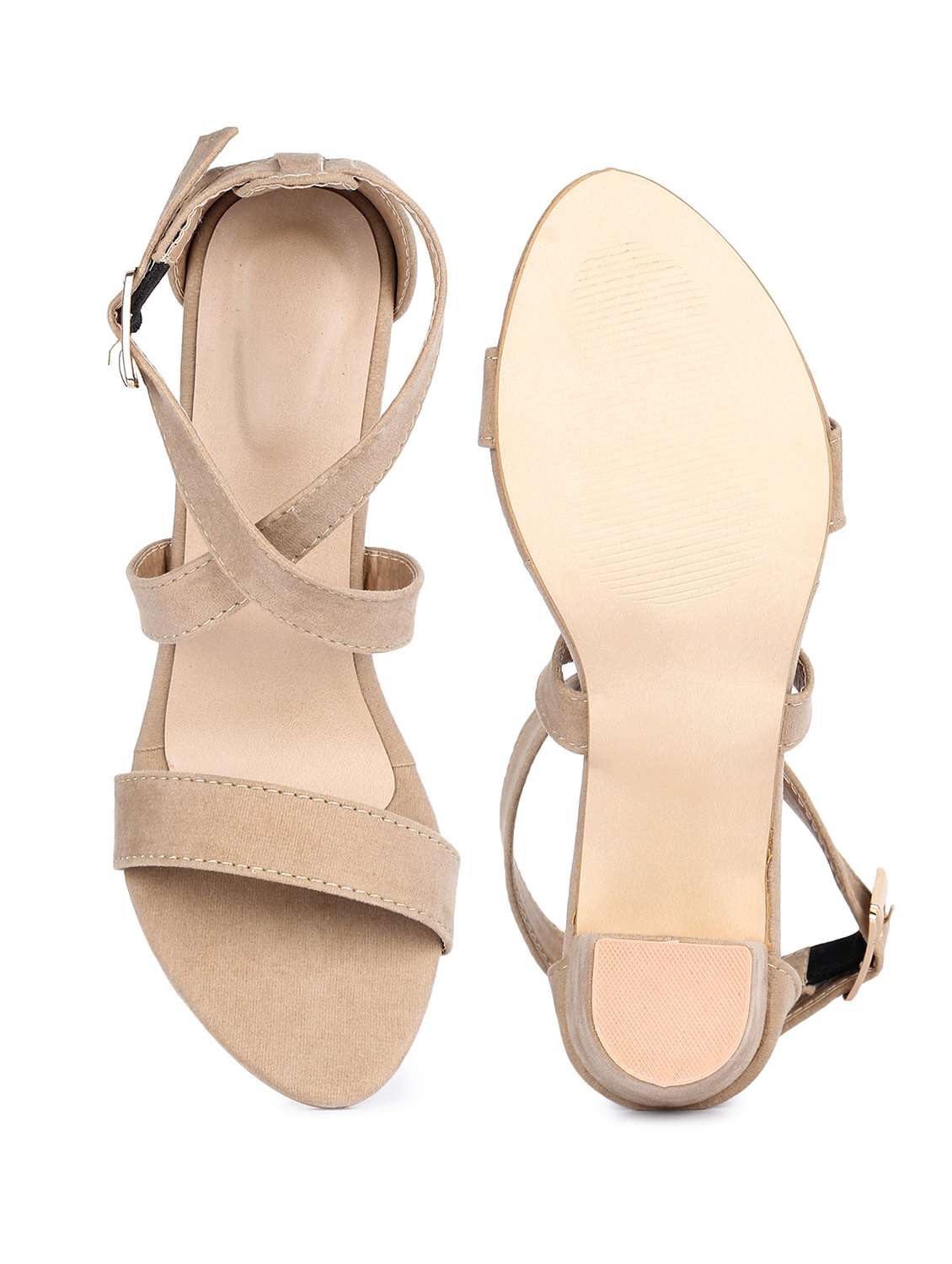 beige synthetic ankle strap sandals - 18374954 -  Standard Image - 3