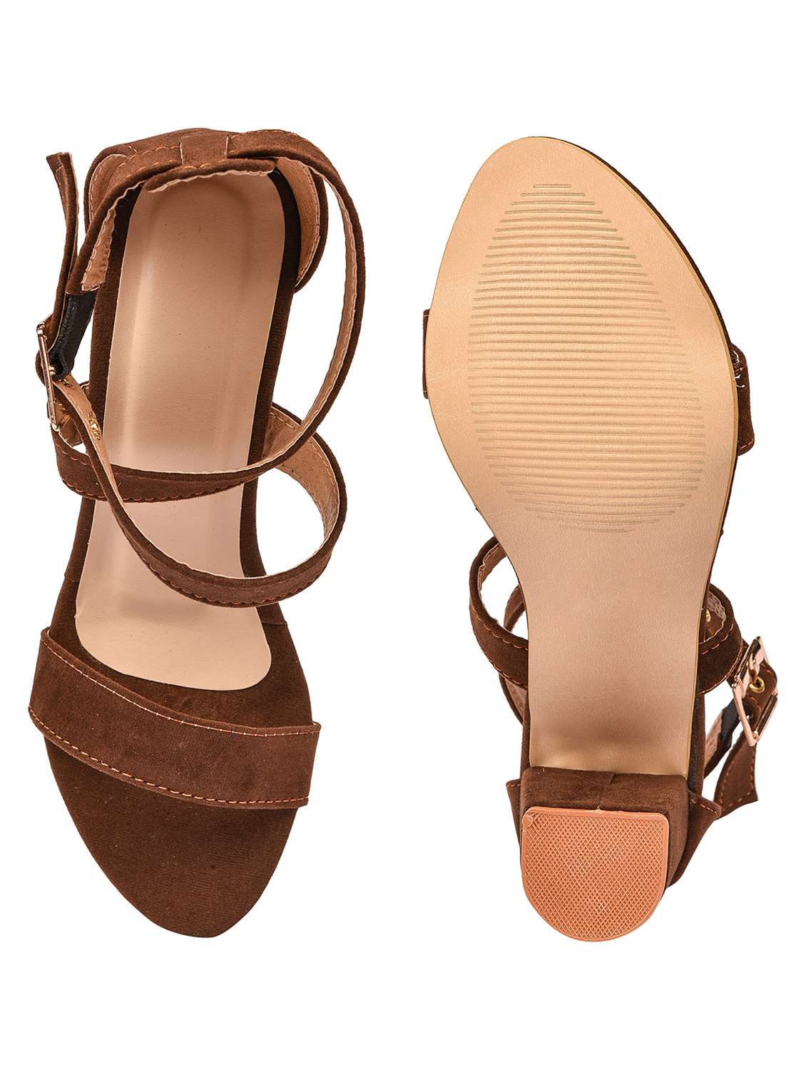 brown synthetic ankle strap sandals - 18374956 -  Standard Image - 3