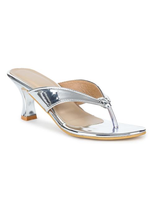 silver synthetic slip on sandals - 18375179 - Standard Image - 0