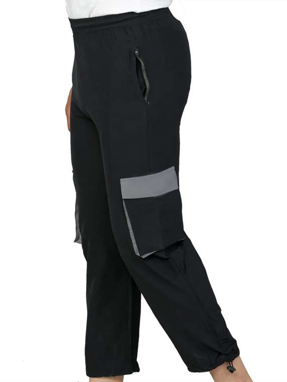 black solid ankle length track pant - 18375923 -  Standard Image - 3