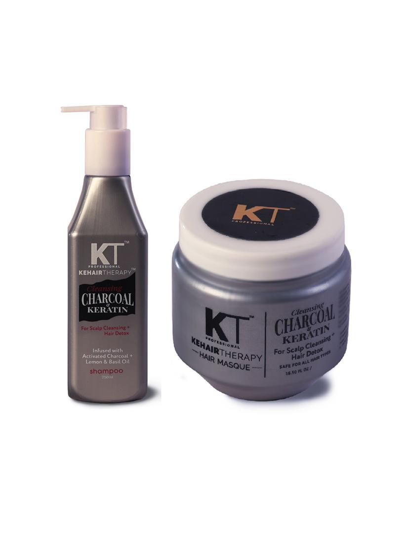 kehairtherapy charcoal keratin shampoo + charcoal hair masque 500ml (pack of 2)