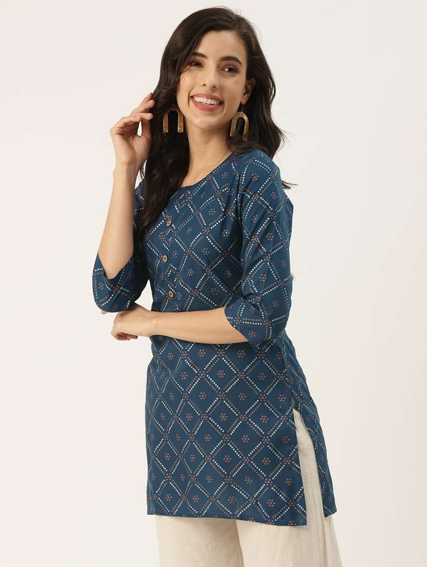 Blue Printed Straight Kurti
