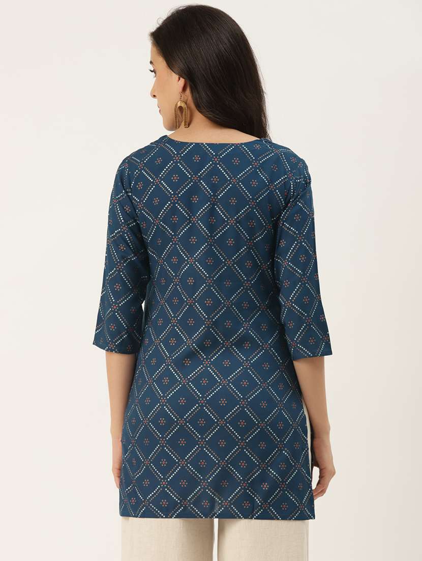 Blue Printed Straight Kurti