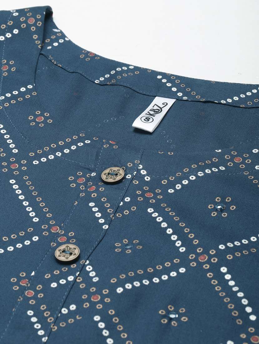 Blue Printed Straight Kurti