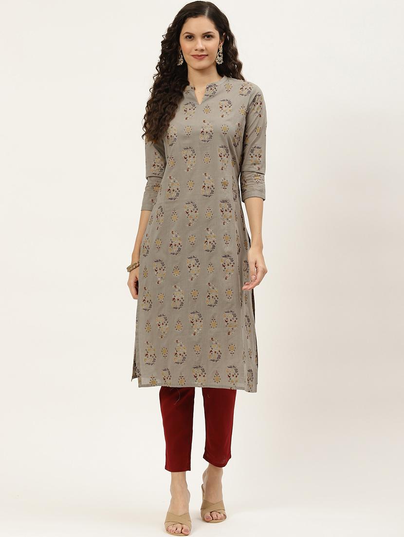 grey cotton blend straight kurta