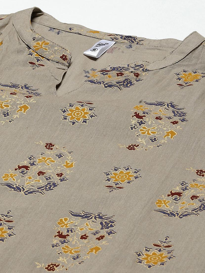 grey cotton blend straight kurta - 18376993 - Standard Image - 3