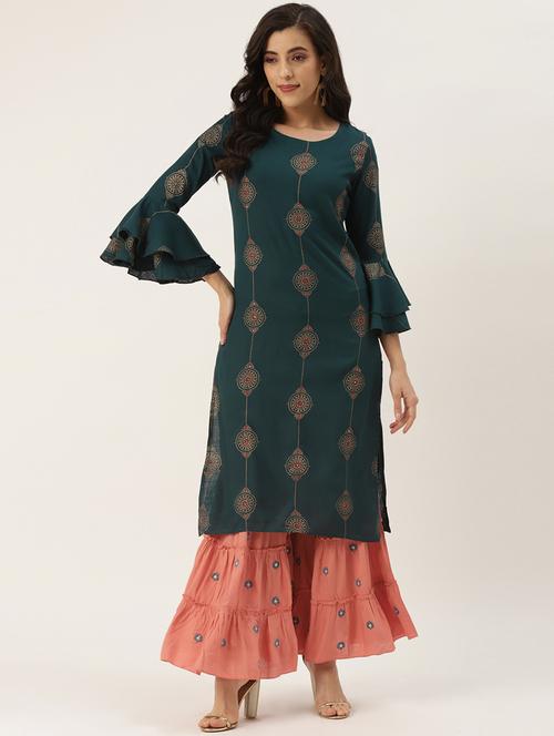 printed kurta sharara set - 18377027 -  Standard Image - 0