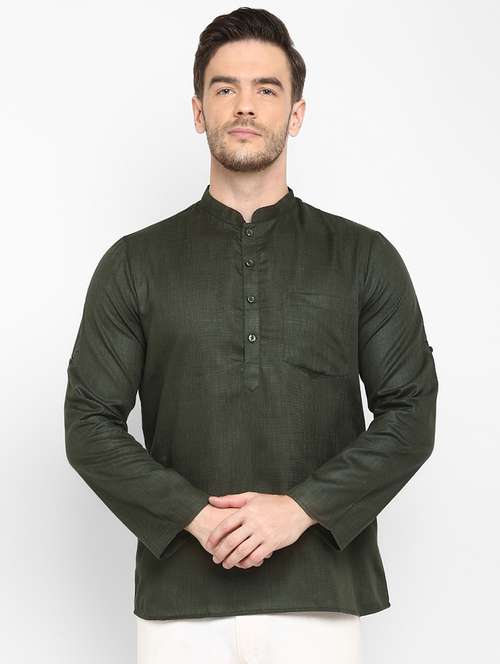 green solid short kurta - 18377182 - Standard Image - 0