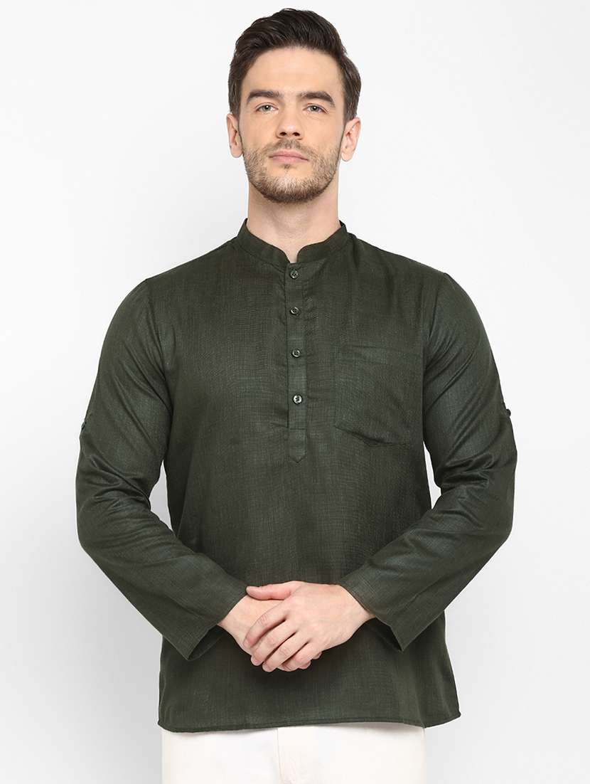 green solid short kurta - 18377182 - Zoom Image - 0