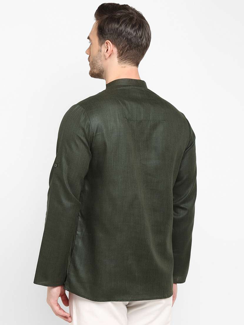 green solid short kurta - 18377182 - Standard Image - 3