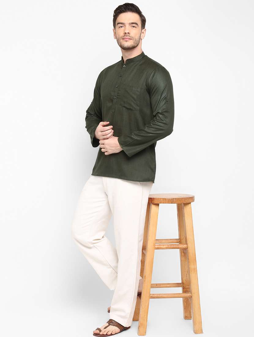 green solid short kurta - 18377182 - Standard Image - 5