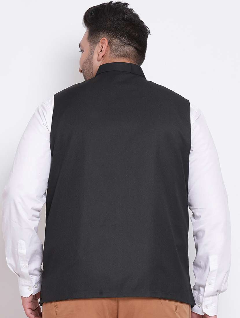 black solid nehru jacket - 18377204 -  Standard Image - 3