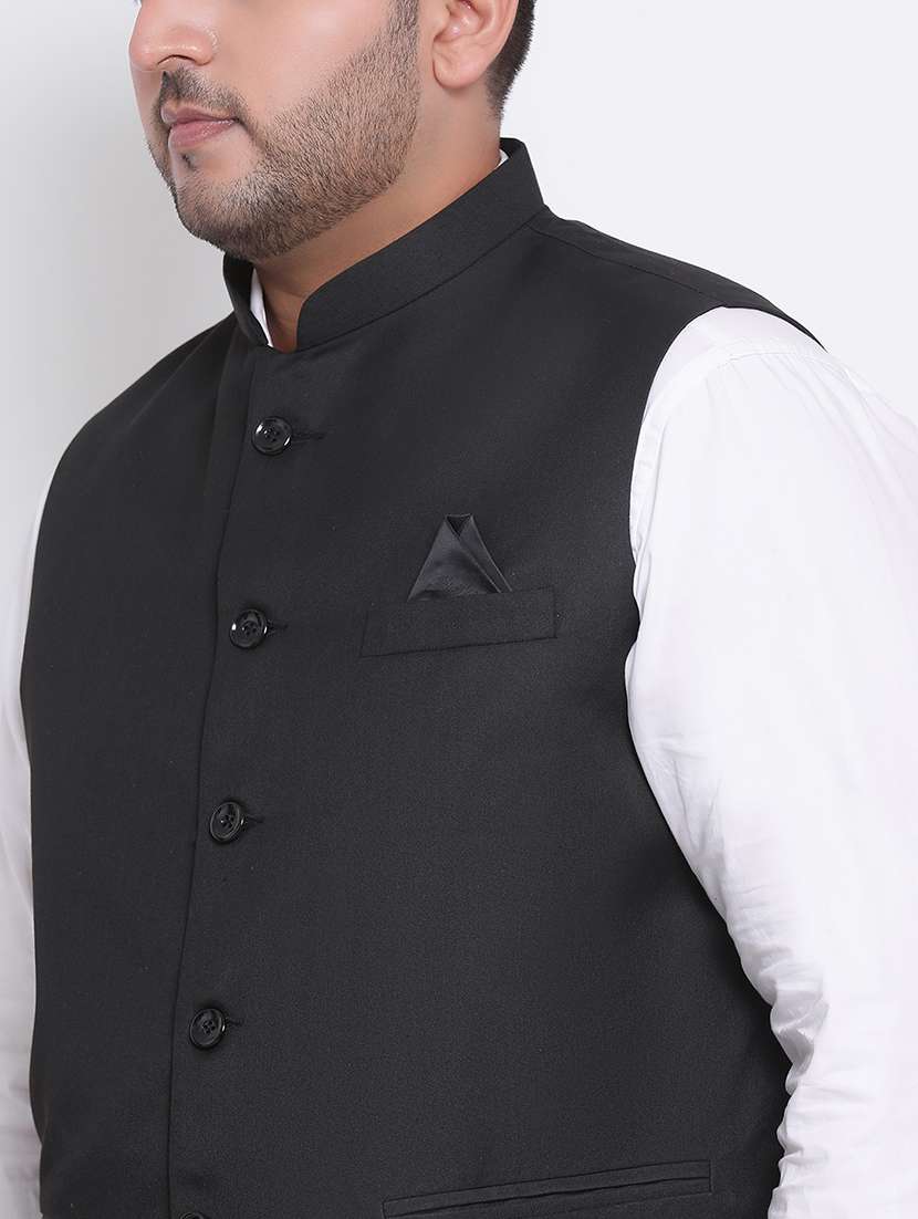 black solid nehru jacket - 18377204 -  Standard Image - 5