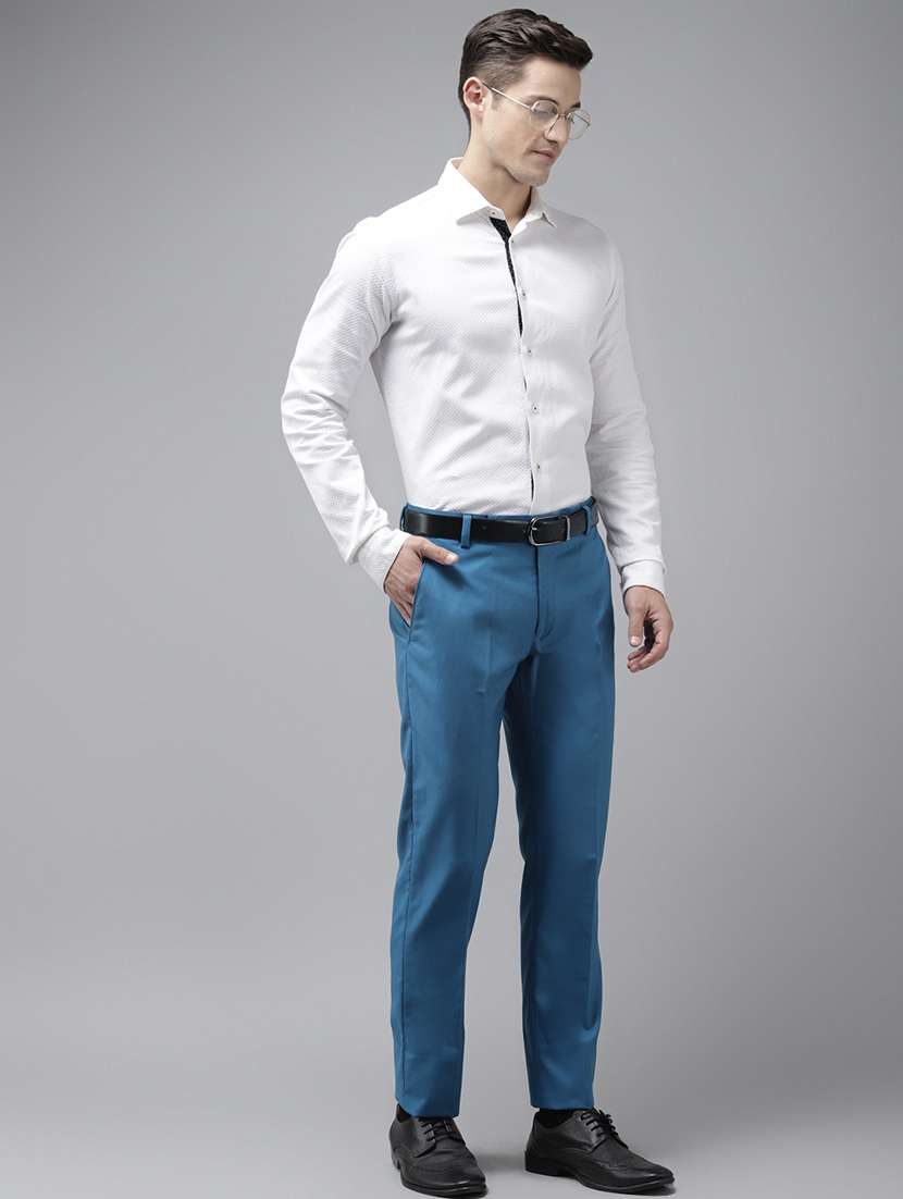 blue solid casual trouser - 18377218 -  Standard Image - 3