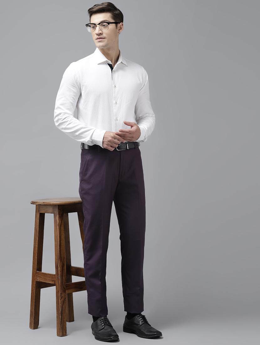 men purple solid mid rise ankle length formal trouser - 18377219 - Standard Image - 3