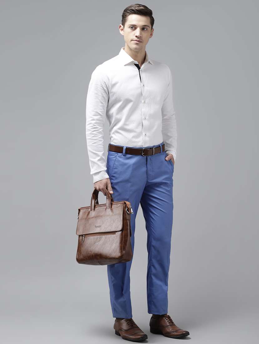 blue solid casual trouser - 18377229 -  Standard Image - 3