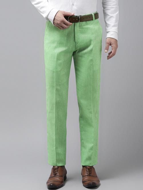 green solid casual trouser - 18377236 -  Standard Image - 0