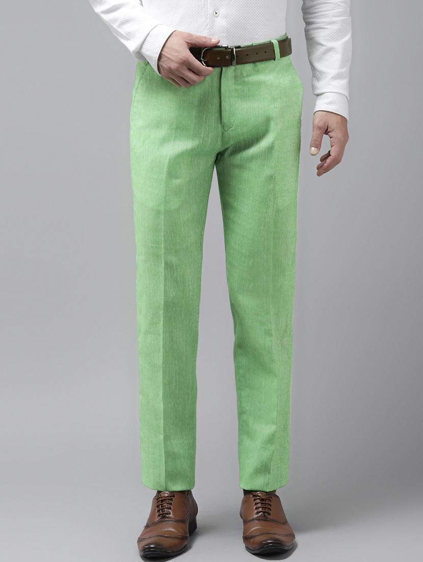 green solid casual trouser - 18377236 -  Zoom Image - 0