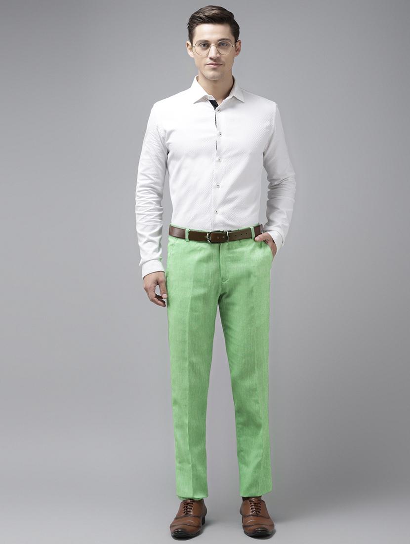 green solid casual trouser - 18377236 - Standard Image - 3