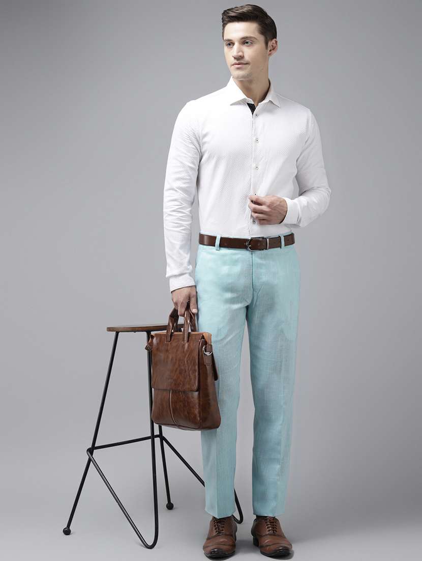 blue solid casual trouser - 18377237 -  Standard Image - 3