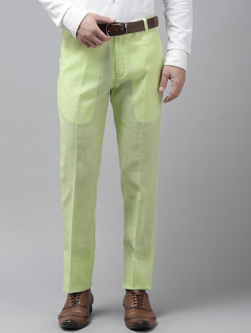 green solid casual trouser - 18377238 - Zoom Image - 0