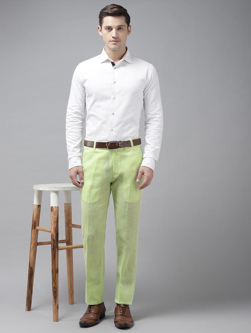 green solid casual trouser - 18377238 - Standard Image - 3