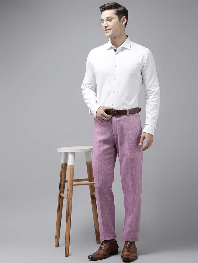 purple solid casual trouser - 18377242 -  Standard Image - 3