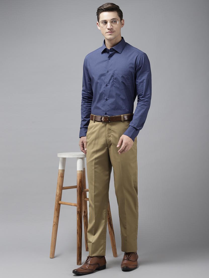 khaki solid casual trouser - 18377246 - Standard Image - 3
