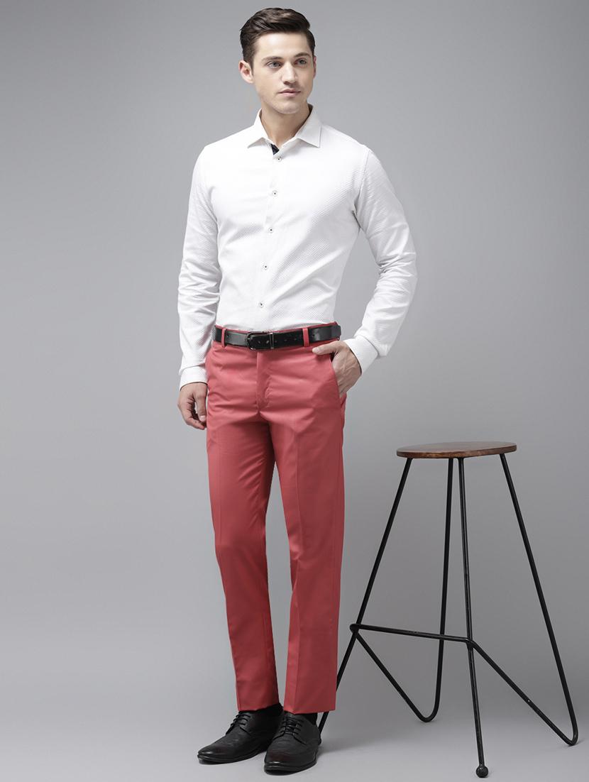 red solid casual trouser - 18377247 - Standard Image - 3
