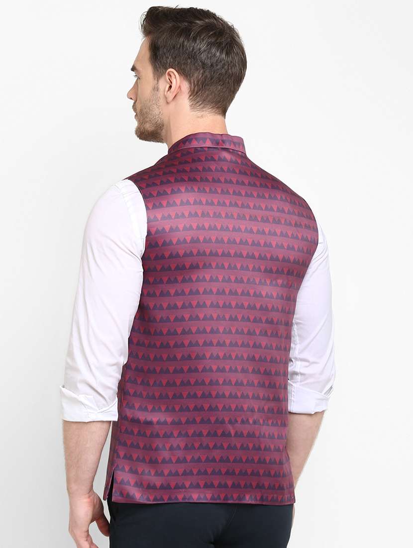 navy blue printed nehru jacket - 18377250 -  Standard Image - 3