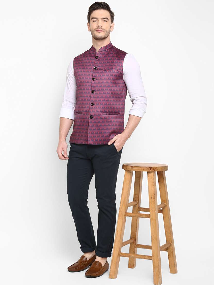 navy blue printed nehru jacket - 18377250 -  Standard Image - 5